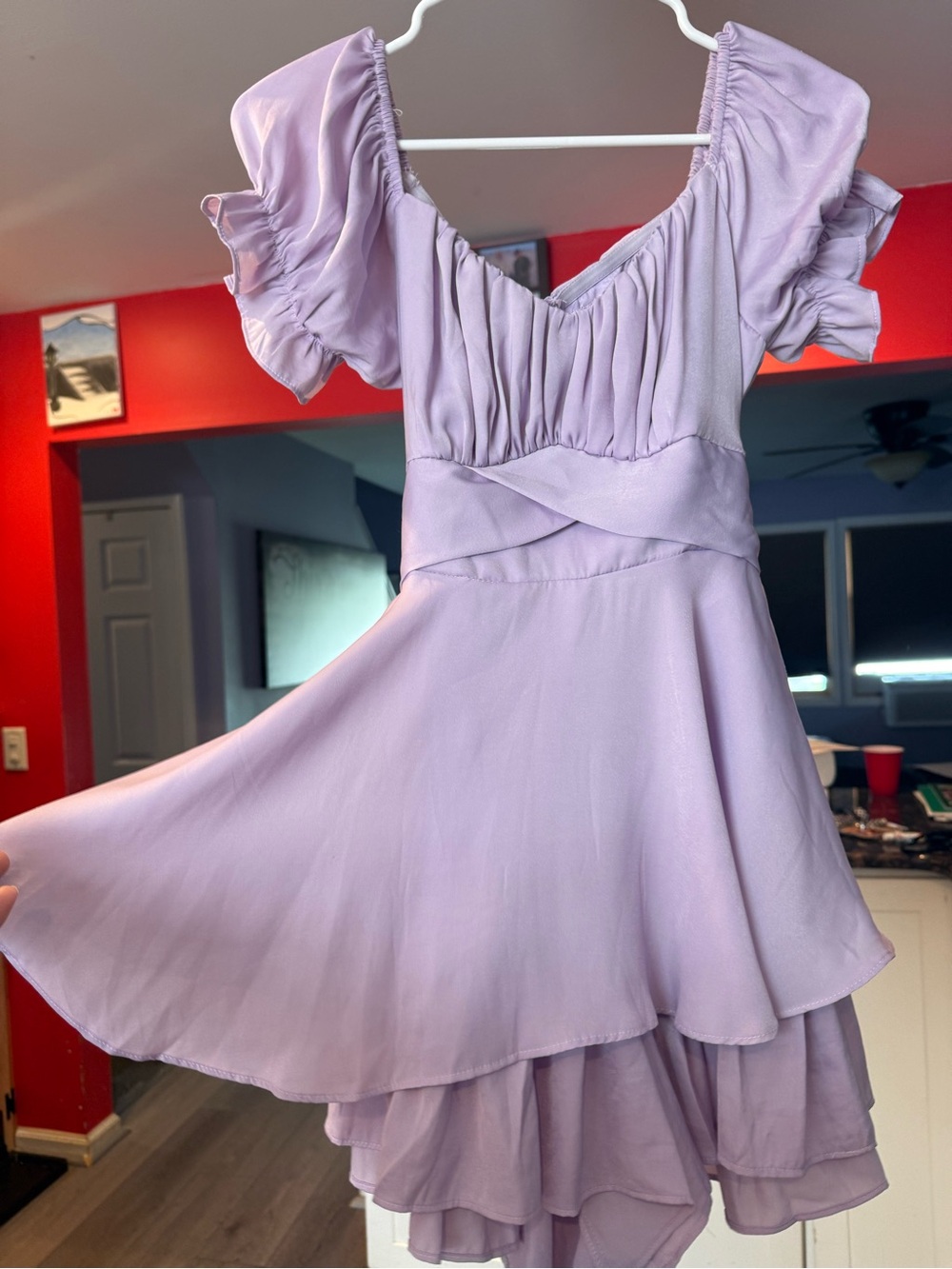 @Balance Lavender Ruffle Sleeve Fit & Flare Dress